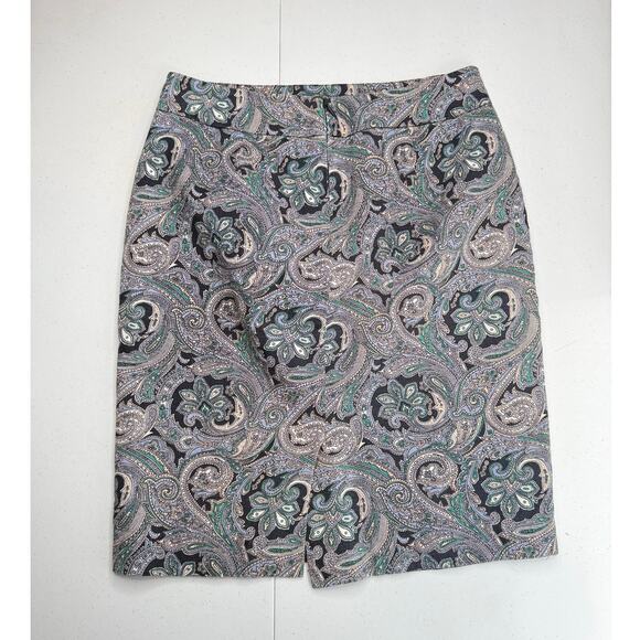 Ann Taylor Womens Pencil Skirt Paisley Pattern Back Slit Blue Size 4 - Picture 2 of 7